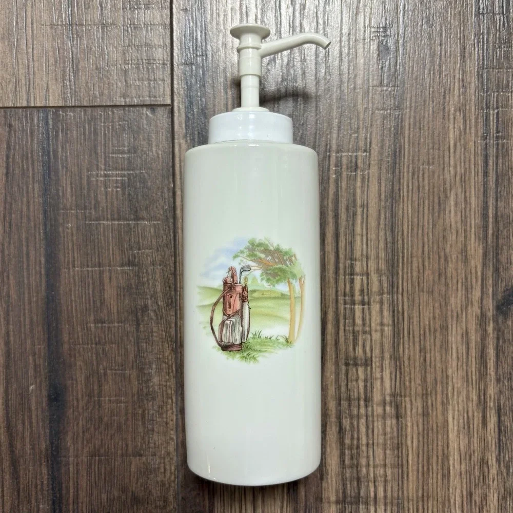 Macbirdie Ceramic Golf Themed Bathroom 4 Piece Set Vintage Soap Bottle Towel Bar